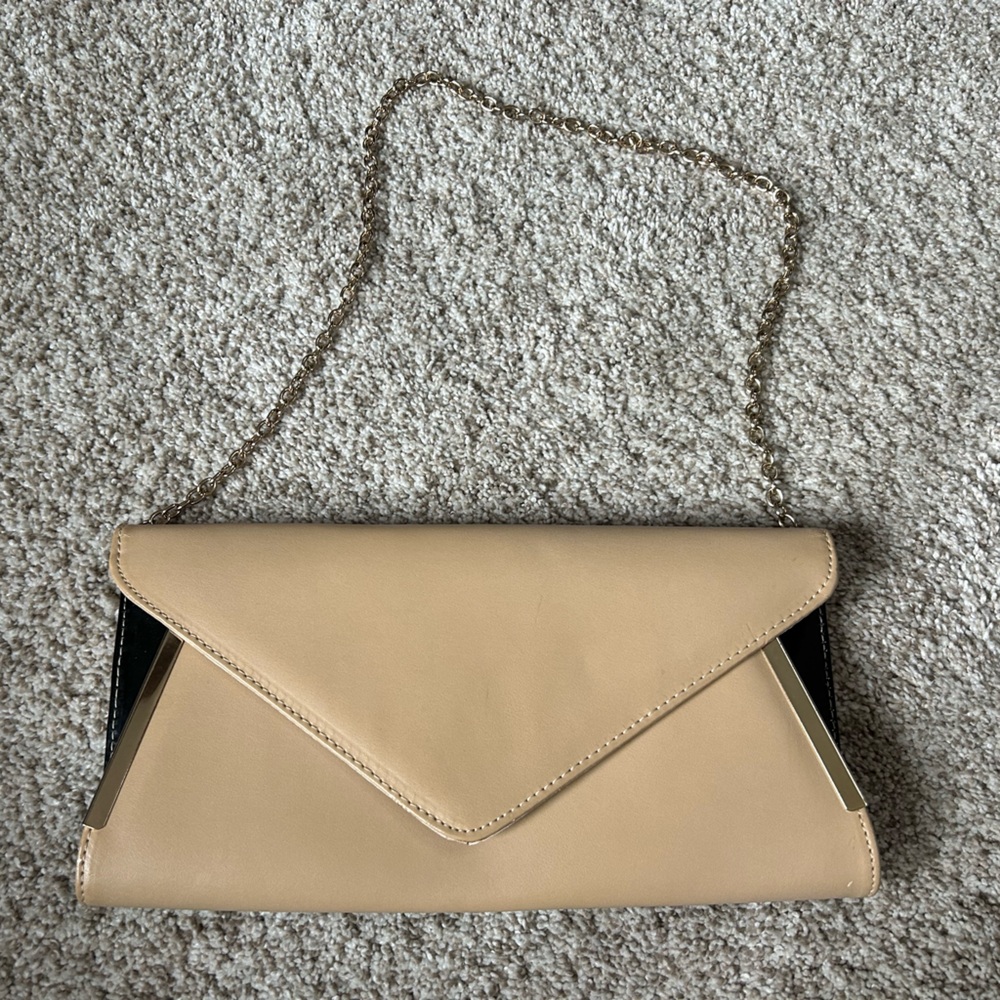 Aldo Tan Envelope Clutch with Gold Accents